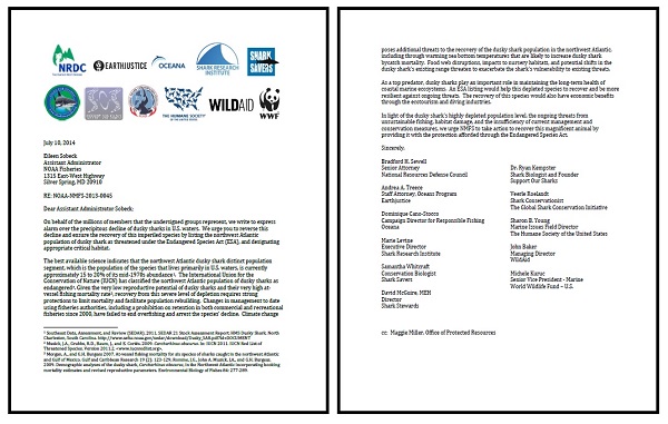 Joint Letter to NMFS to List Dusky Sharks